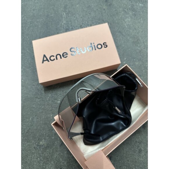 Acne Studios Rounded Shield Sunglasses in Silver & Transparent - Picture 5 of 9